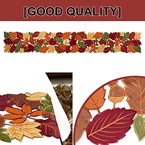 OWENIE Thanksgiving Table Runner, Fall Farmhouse Table Runner for Thanksgiving Holiday, Harvest Kitchen Decor 90 Inch Long with Embroidered Cutwork Maple Leaves, 13x 90 Inches