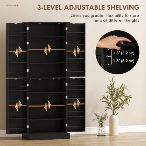 HOMCOM 65" Kitchen Pantry Storage Cabinet 16 Door Shelves Black