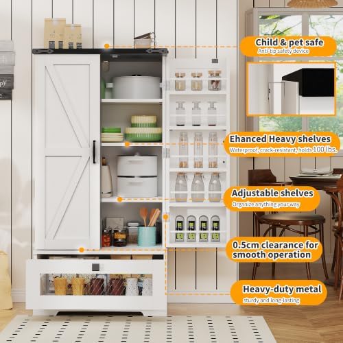 kepptory Farmhouse Kitchen Pantry Storage Cabinet with Door Shelves