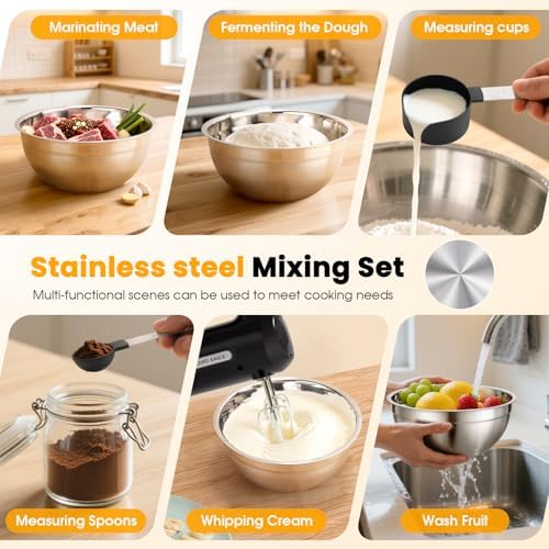 5-Speed Hand Mixer Electric With 4 Mixing Bowls Set