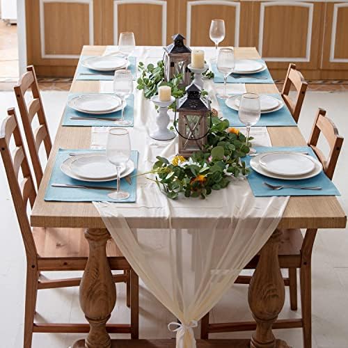 Cloth Placemats Set of 8, Linen Type Fabric Placemats Machine Washable Heat Resistant Placemats Wrinkle Free Thick Polyester Kitchen Place Mats for Dining Table (Light Blue)