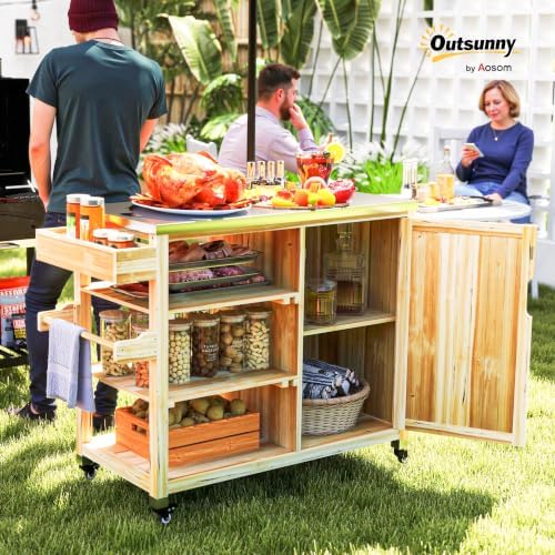 Outsunny Outdoor Grill Cart, Storage Cabinet, Outdoor Kitchen Island