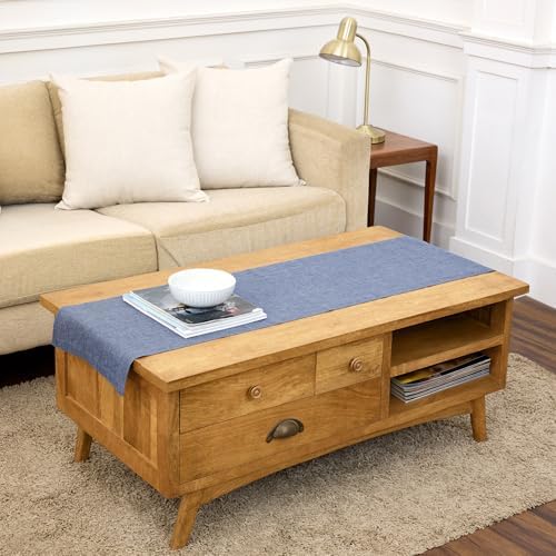 Solino Home 100% Pure Linen Table Runner Chambray Indigo, Athena 14 x 60 in