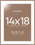 Homeforia 14x18 Picture Frame Mocha, High End Metal 14x18 Poster Frames with Mat 12x16 Photo, 14 x 18 Mocha Frame Matted to 12 by 16 Print, 18by14 Thin Hanging Frames, Tempered Glass, Wall Kit, Set of 1