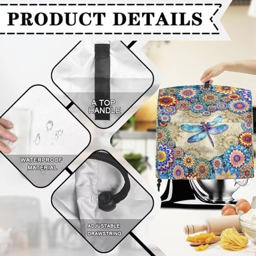 Dragonfly Boho Flower Mixer Covers Washable Stand Mixer Dust Cover Fit Kitchen Aid Mixer 4.5-8 Quart Home Kitchen Small Appliance Protector Colorful