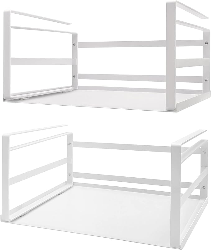 Nxconsu 2Pack Under Shelf Storage Basket Organizer Hanging Holder for Cabinet Pantry Kitchen Cupboard Desk Counter Bookshelf Organization Add-on Space Saver Heavy Duty Slide-in White