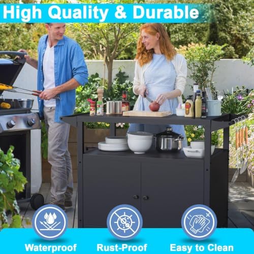 COZEER Outdoor Grill Table with Storage, Weatherproof Grill Cart