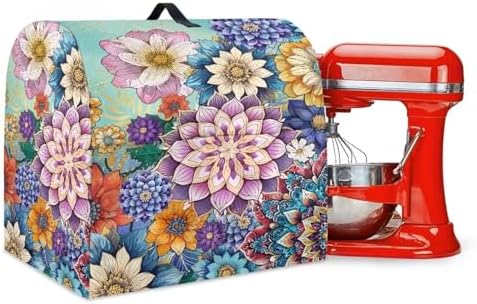 Boho Flower Stand Mixer Covers Compatible with 6-8 Quarts Kitchen Aid Stand Mixer Dust Protector Cover Organizers with Handle Pocket Kitchen Decoration