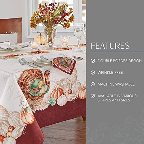 Holiday Turkey Bordered Fall Tablecloth, Multicolor - 60" W x 102" L