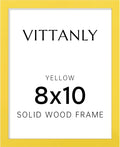 Vittanly 8x10 Picture Frame, Solid Wood Frame with Plexiglass, Includes 5x7 Mat, Wall Hanging or Tabletop for Home Decor, Yellow, 1 Pack
