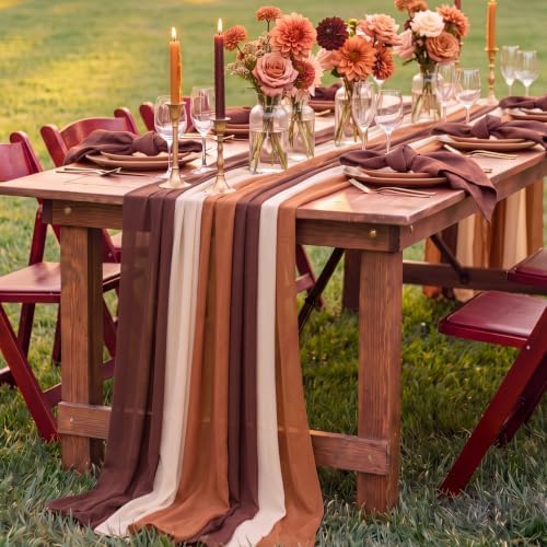 9 Pcs Fall Thanksgiving Table Runner, Boho Rustic Gauze 10ft