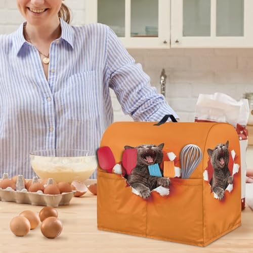 Stand Mixer Covers Kitchen Decoration 3D Cat Print Kitchen Aid Mixer Cover Dust Cover with Pockets and Handle Kitchen Accessories Mixer Covers