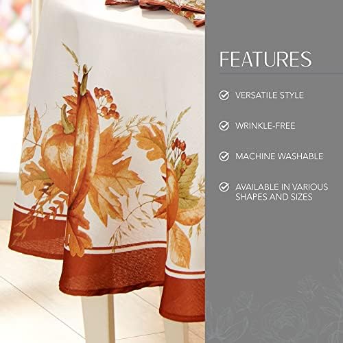 Threadmade Autumn Pumpkin Grove Fall Round Tablecloth, Multicolor - 70" W x 70" L Round