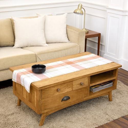Solino Home 100% Pure Linen Table Runner Fall Harvest Plaid, 14 x 48 in