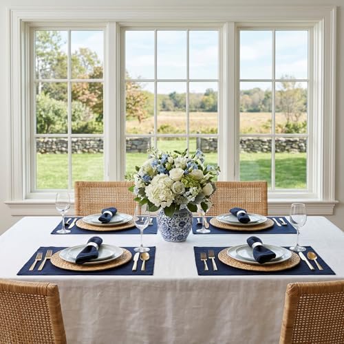 Solino Home 100% Pure Linen Woven Placemats Navy, Fete 14 x 19 in, Set of 4