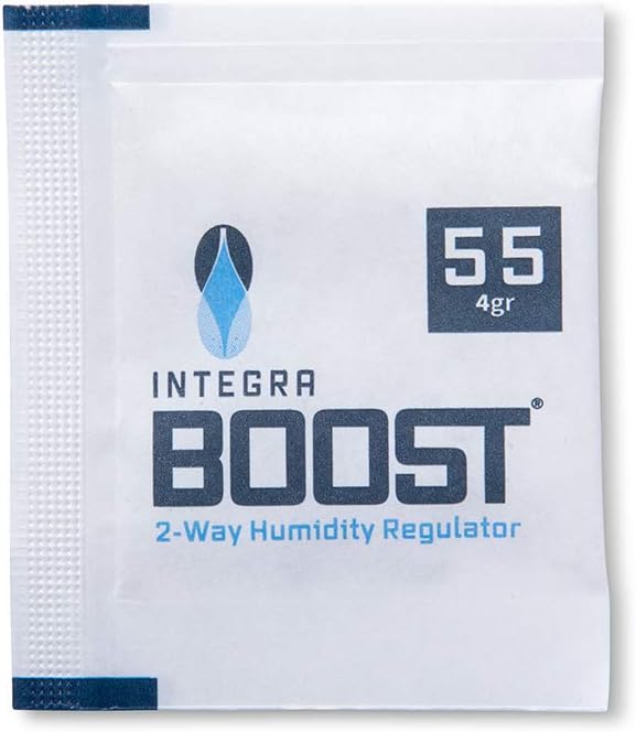 Integra Boost 55% RH Level - 4 Gram Size - Two-Way Humidity Control Pack - Incl. Replacement Indicator Cards - Food Storage & Herbs Moisture Balancer for Up to 1/2 oz (Pack of 50)