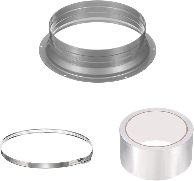 PATIKIL 8 Inch Duct Connector Flange, Galvanized Iron Straight Pipe Flange Interface Air Duct Connector with Clamp for Air Heating Cooling Ventilation HVAC System, Silver