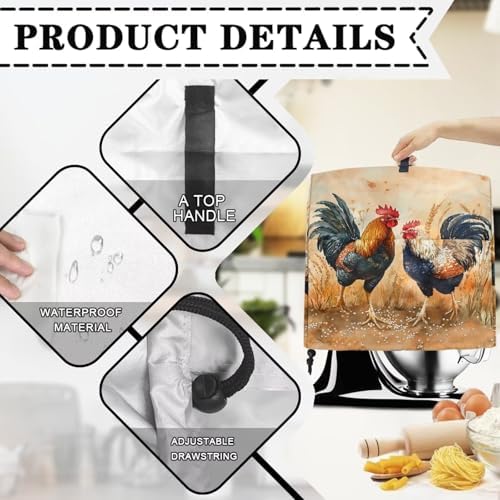 Stand Mixer Cover Dust Protector Cover Rooster Mixer Covers Compatible with 5-8 Quart Kitchen Aid Mixer Kitchen Decor Appliance Covers with 2 Pockets