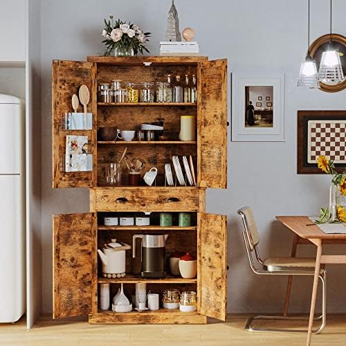 IRONCK Kitchen Pantry Storage Cabinet, 72.6" H Cupboard, Vintage Brown