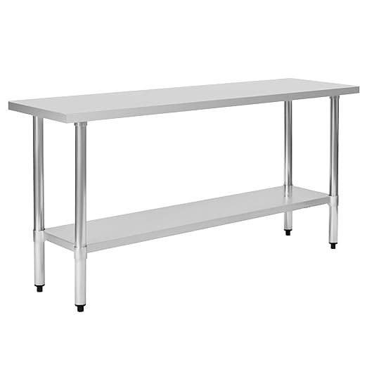 COOLCHEF Stainless Steel Work Table 18 x 72 Inch, NSF Commercial Prep Table with Undershelf, Heavy Duty Food Prep Workstation