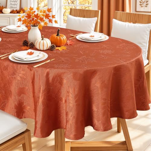 Smiry 60x84 Inch Thanksgiving Jacquard Oval Table Cloth for Fall & Harvest