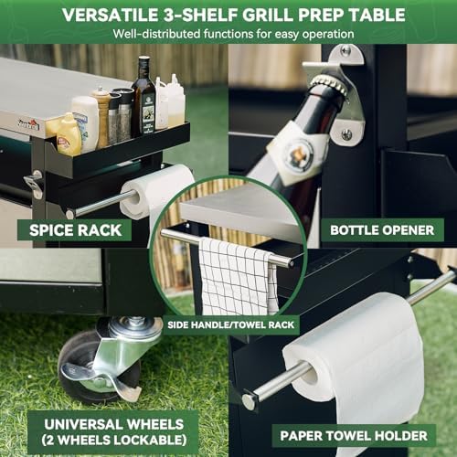 Stanbroil Rolling Grill Table Cart for Outdoor Kitchen Prep, Extra Large