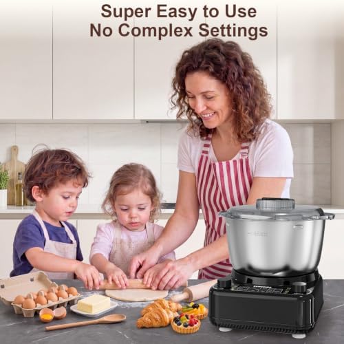 Electric Dough Mixer with Ferment Function, 6.5QT Stand Dough Maker, Dough Kneading Machine with 304 Stainless Steel Bowl, Removable Lid & Knob Control, Ideal for Pizza, Pasta, Bread - Onyx Black