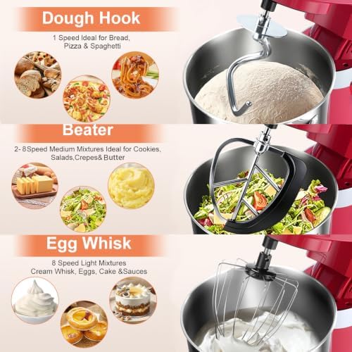 10.5QT Stand Mixer,900W Electric Tilt-Head Kitchen Mixer Red