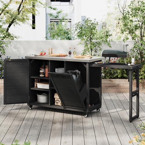 NicBex 78.3" Outdoor Kitchen Island with Foldable Grill Table, Black