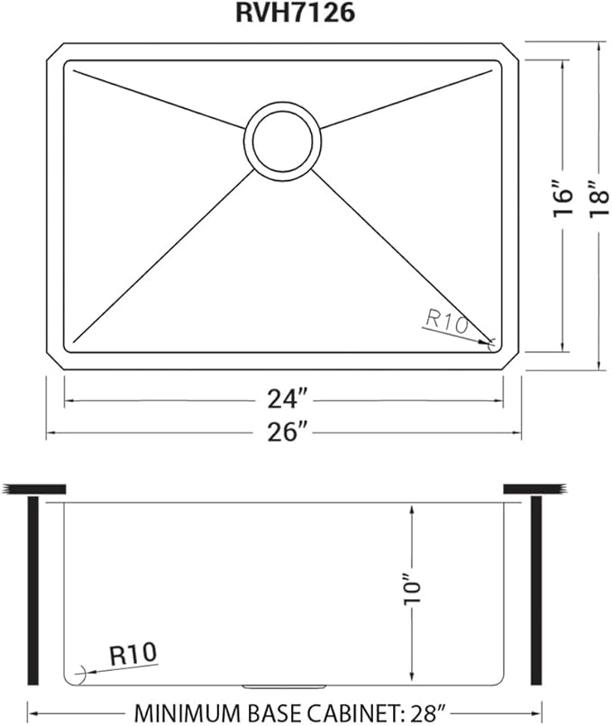 Ruvati 26-inch Undermount 16 Gauge Tight Radius Stainless Steel Kitchen Sink Single Bowl - RVH7126