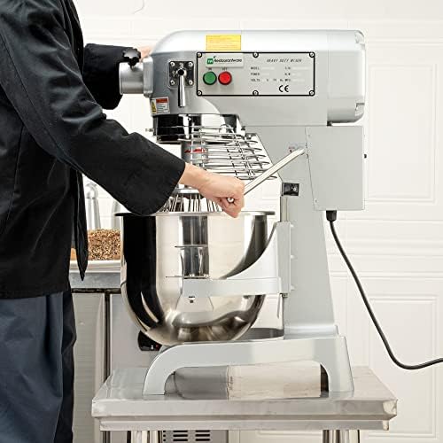 Restaurantware Hi Tek 21-Qt Planetary Mixer 1 No-Slip Feet Countertop Mixer - 3-Speed Removable Guard Silver Aluminum Cake Dough Mixer 110V/60Hz Includes Dough Hook Whisk & Beater