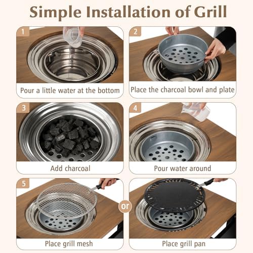 GIANTEX Outdoor Grill Cart with Korean BBQ Charcoal Grill, Dual Cooking Surfaces, Rolling Food Prep Table with Foldable Side Shelf, Storage Shelves, Wood-Look Top, for Patio, Party & Backyard Cooking