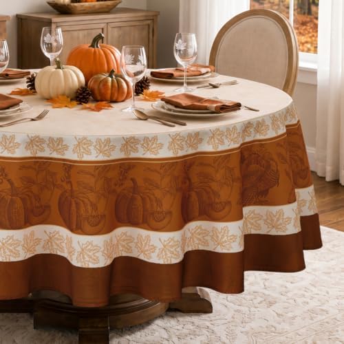 Romanstile Fall Thanksgiving Round Tablecloth 90 Inch, Orange