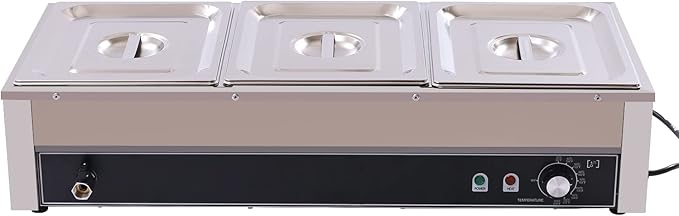 Electric Buffet Steam Table Food Warmer, 1500W 3-Pan Commercial Bain Marie Buffet Warmer, 21Qt Countertop Steam Food Warmer Server, 86℉-230℉Temp Control, for Party Catering Restaurant