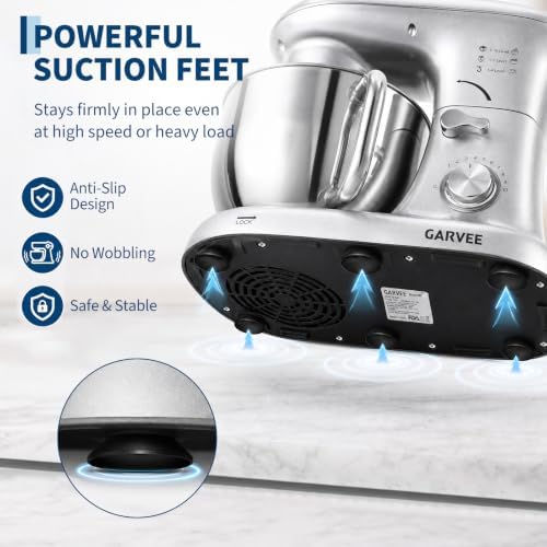Garvee 5.3 QT Tilt-Head Stand Mixer, 500W Motor, 10-Speed Electric Kitchen Mixer with Stainless Steel Bowl, Dough Hook, Flat Beater & Wire Whisk for Bread Dough, Cake, Cookies & Pizza, Silver
