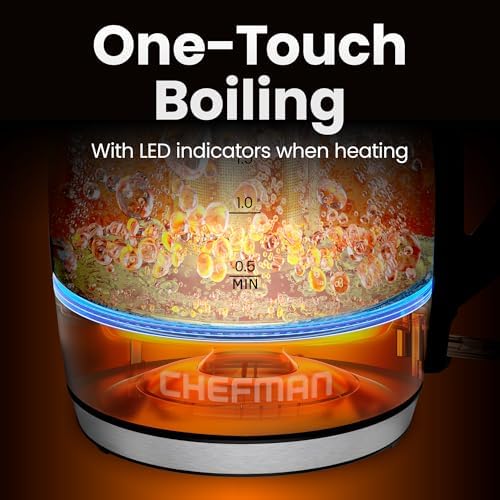 Chefman Electric Kettle 1500W, 1.8L Hot Water Boiler, Removable Lid for Easy Cleaning, LED Indicators, Auto Shutoff & Boil-Dry Protection, Borosilicate Glass Electric Tea Kettle – Stainless Steel - Image 3