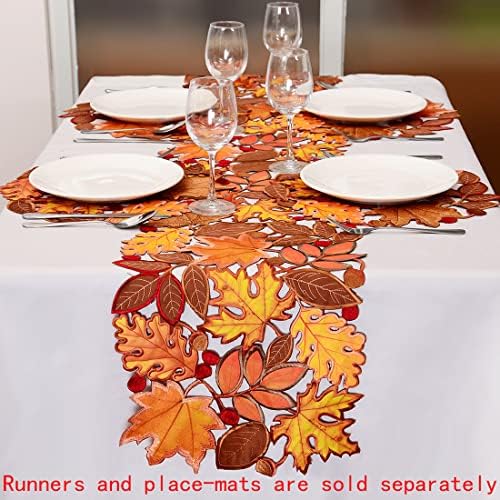 Simhomsen Embroidered Fall Leaves Table Runner for Thanksgiving, Autumn Harvest Decorations (14 × 131 inches)