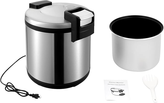 Commercial Rice Warmer, 110V 110W Large Stainless Steel Rice Cooker Warmer (Not a Cooker) 19L/20Qt Adjustable Temperature Warmers w/Non-Stick Inner Pot for Restaurants (19L / 20Qt Stainless Steel)