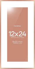 Homeforia 12x24 Rose Gold Picture Frame, High End Metal 12x24 Poster Frames with Mat 8x20 Photo, 12 x 24 Rose Gold Frame Matted to 8 x 20 Art, 24x12 Panoramic Frame, Tempered Glass, Wall Kit, Set of 1
