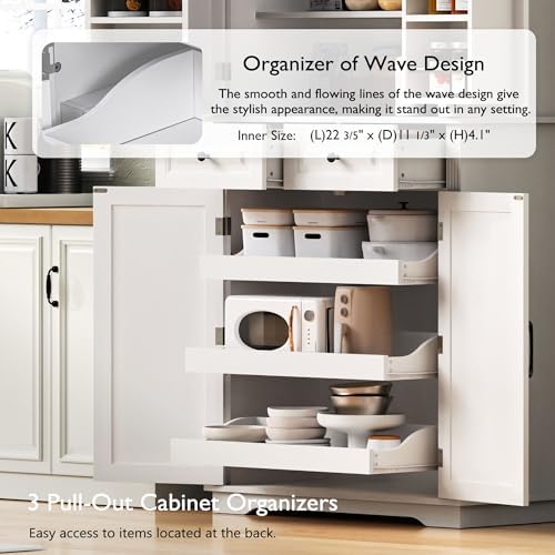 Merax 71" Tall Farmhouse Pantry Cabinet with Pull-Out Shelves, White