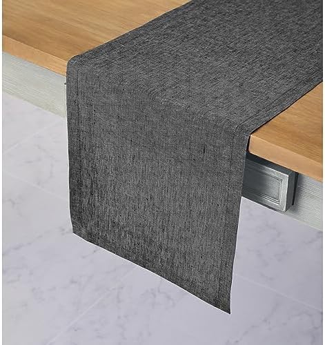 Solino Home 100% Pure Linen Table Runner Charcoal Grey, Athena 14 x 144 in