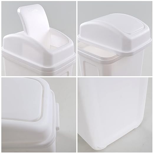 2 Gallon Plastic Samll Swing Top Trash Can, Swing Lid Waste Can, White