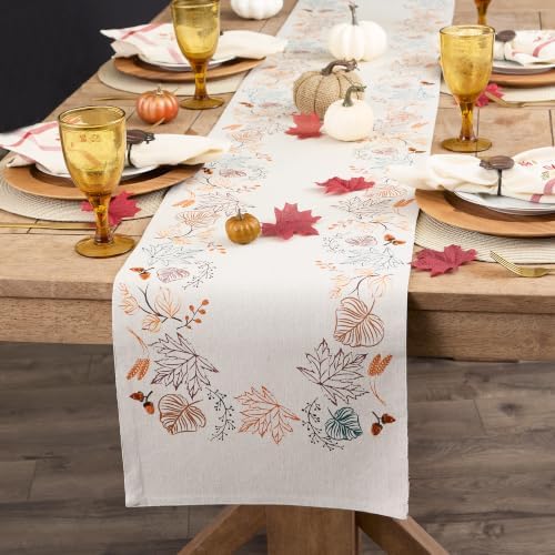 DII Fall Table Decorations Indoor Décor, Thanksgiving, Reversible Table Runner, 14x108, Autumn Leaves