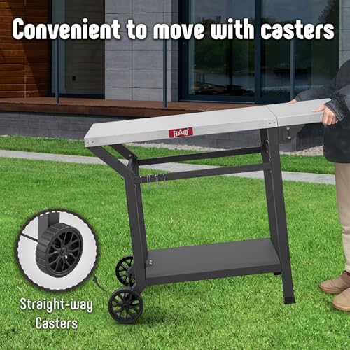 Feasto 43" Lx20 W Grill Table with Folding Side Table & Undershelf, Gray