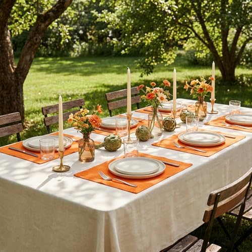 Solino Home 100% Pure Linen Placemats Orange, Fete 14 x 19 in, Set of 4