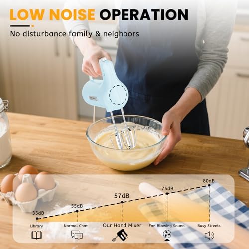 5-Speed Small Hand Mixer Electric, 300W Compact Portable, Blue