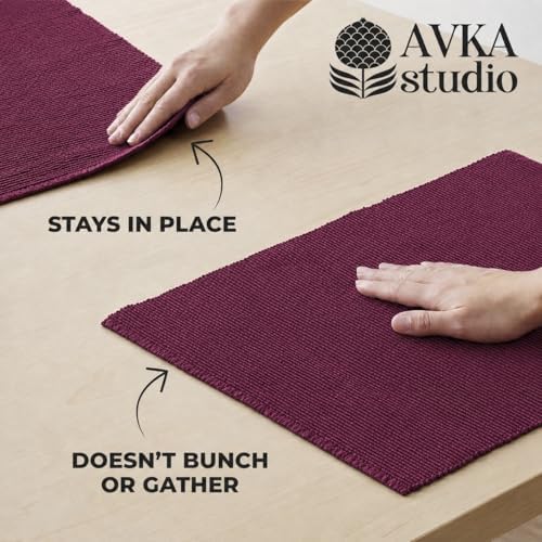 100% Cotton Ribbed Placemats - Set of 8-13 x 19 Inches - Wine - Everyday Cloth Table Mats - Thick Construction, Washable & Reusable Cloth Place Mats - by AVKA Studio