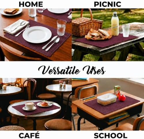 100% Cotton Ribbed Placemats - Set of 8-13 x 19 Inches - Wine - Everyday Cloth Table Mats - Thick Construction, Washable & Reusable Cloth Place Mats - by AVKA Studio