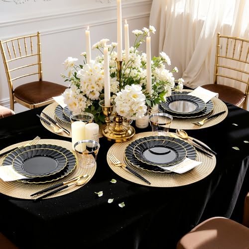 Ciaell 175 Piece Black and Gold Plastic Plates for Weddings Parties