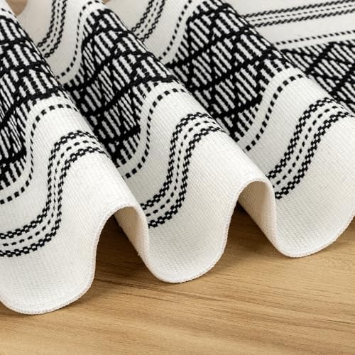 ADRIMER Placemats Set of 6, Boho Table Mats Cotton Blend, Durable Cloth Table Placemats Machine Washable, Rustic Place Mats for Dining Kitchen Table, 14 x 18 Inch, Black